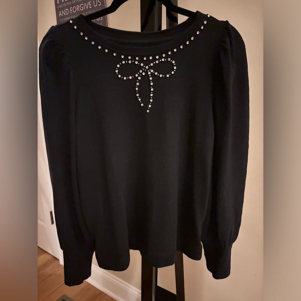 Sparkle Bow Cozy Puff Sleeve Sweatshirt (as described on Loft website)